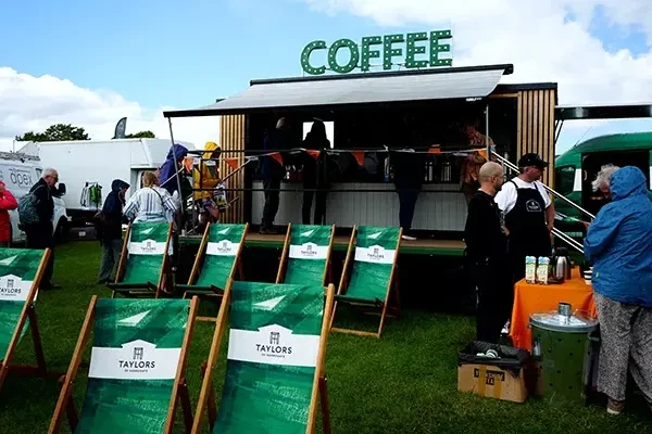 coffee exhibition trailer with taylors deck chairs